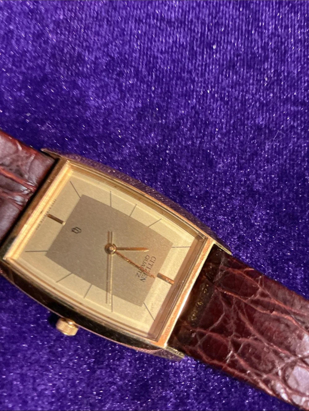 Gold-Tone Square Dress Watch with Brown Leather Strap
